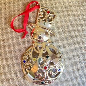 Lenox Sparkle and Scroll silvertone snowman Christmas ornament with rhinestones